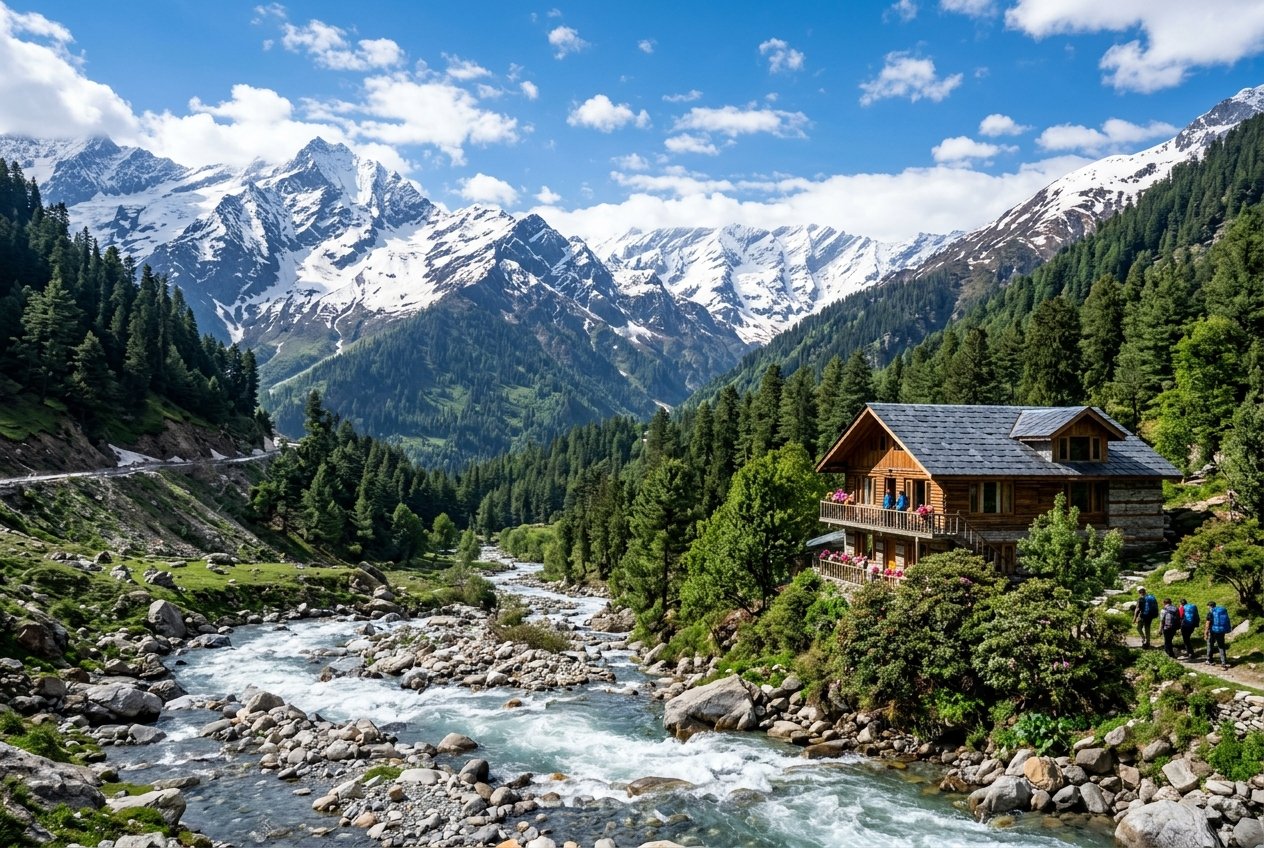 Scenic mountains and pine valleys in Himachal Pradesh